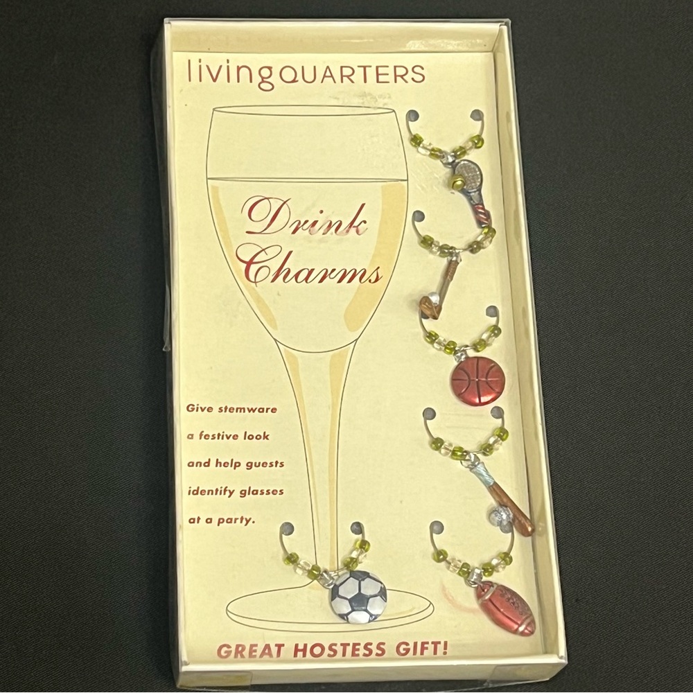 Living Quarters Drink Charms. Sports Themed Set of 6 New In Package